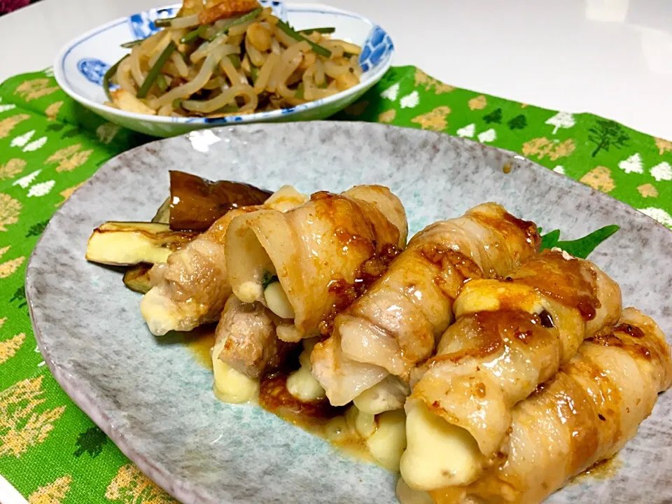 肉巻きチーズ、山菜炒め煮|ずずさん