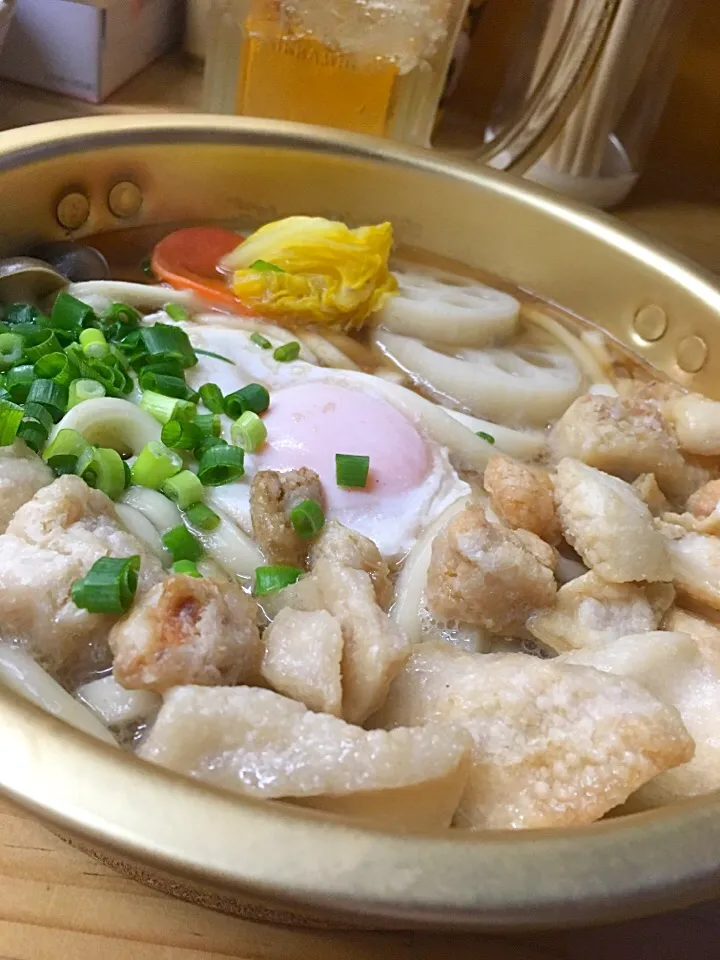 Snapdishの料理写真:鍋焼き、油かすうどん|saturnさん