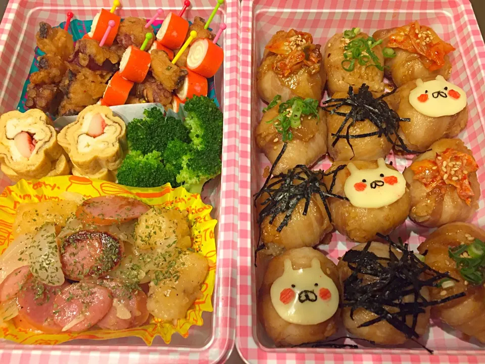 Snapdishの料理写真:うさまる 肉巻きおにぎり弁当♡|もこさん