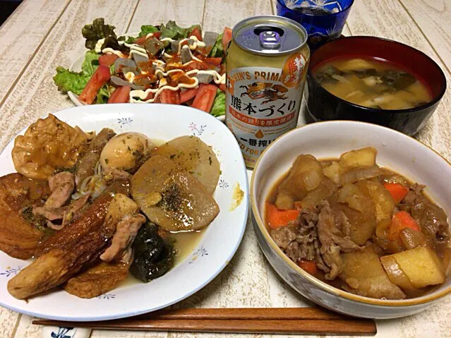 今日の男飯(＞人＜;)2016最後の晩餐バージョン♬
静岡おでん♬and肉じゃが♬and黒はんぺんサラダand味噌汁♬|ひーちゃんさん