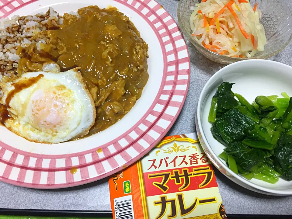 もち麦飯カレーライス、野沢菜、なます|ms903さん