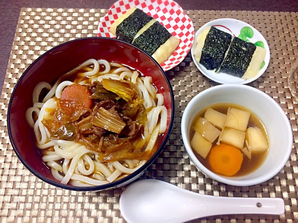 Snapdishの料理写真:すき焼きうどん、のりチーズ醤油もち|ぱららさん