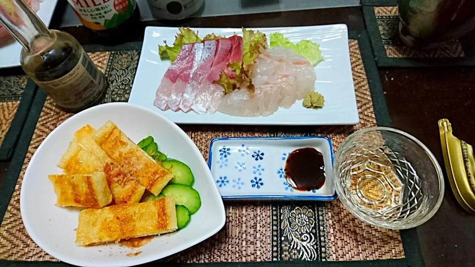 鯛とぶりのお刺身&油揚げ焼き|まぐろさん