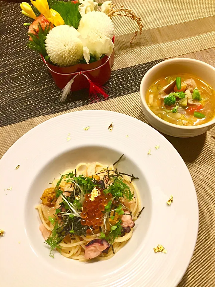 Snapdishの料理写真:お正月パスタ🎍🍝✨|まみりんごさん