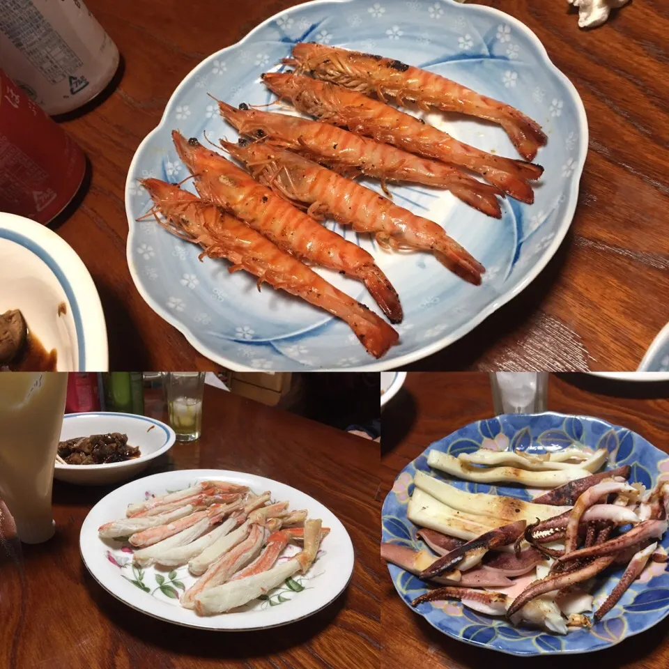 お酒のつまみ
イカの一夜干し、車海老の味噌漬け、カニ🦀|畑田 成治さん