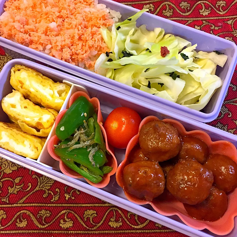 ミートボールと鮭のほぐし身ご飯弁当|もえさん