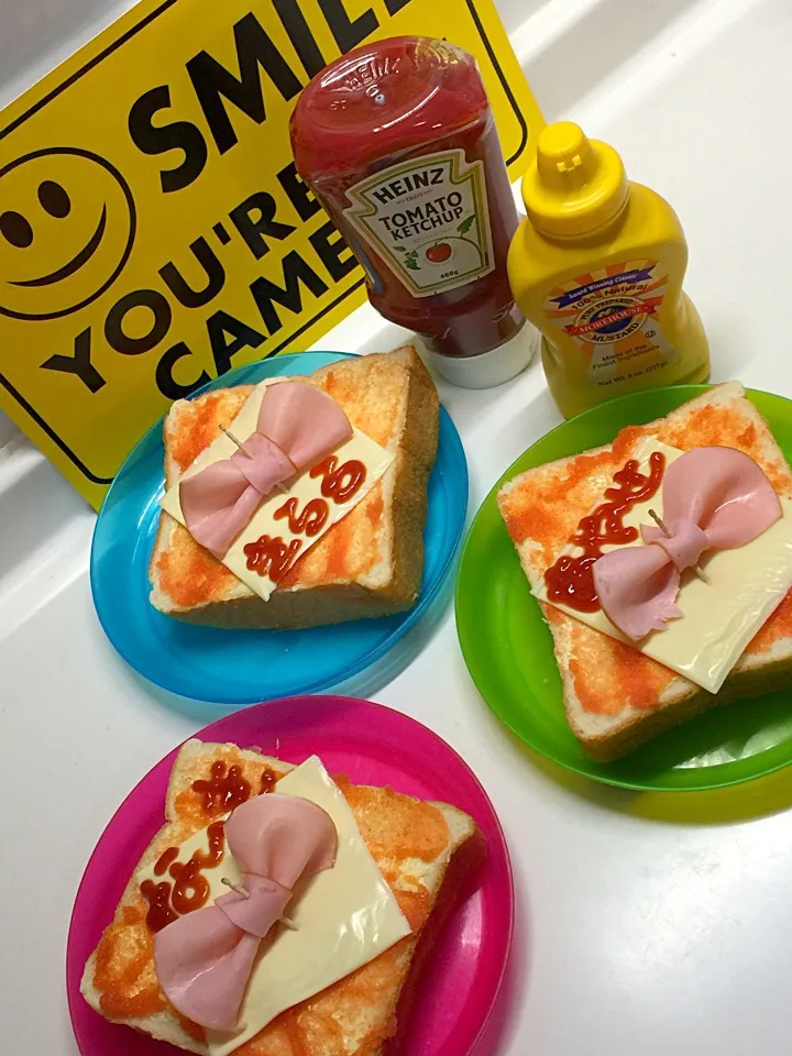 姫達の朝食🍞明太のっけバターハムチーズ✌️|三姉妹のママさん