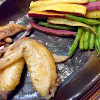 #day 27 dinner
Baked chicken, stir fried gr beans and sweet potato|Kyashiiさん