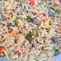 Snapdishの料理写真:Coconut rice with chopped liver, shrimps and vegetables|Nancy Emenalomさん