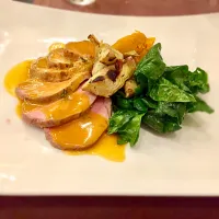 Snapdishの料理写真:Roast Sucking Pig, Spinach leaves with Lemon, Butternut Purèe|laura giardinaさん