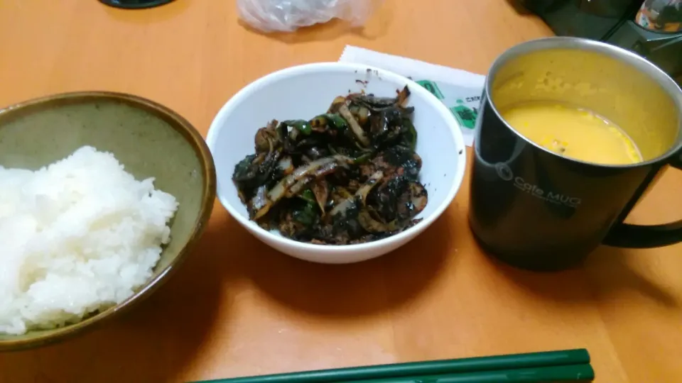 ご飯
海苔の佃煮炒め
かぼちゃポタージュ(インスタント)|ざきさん