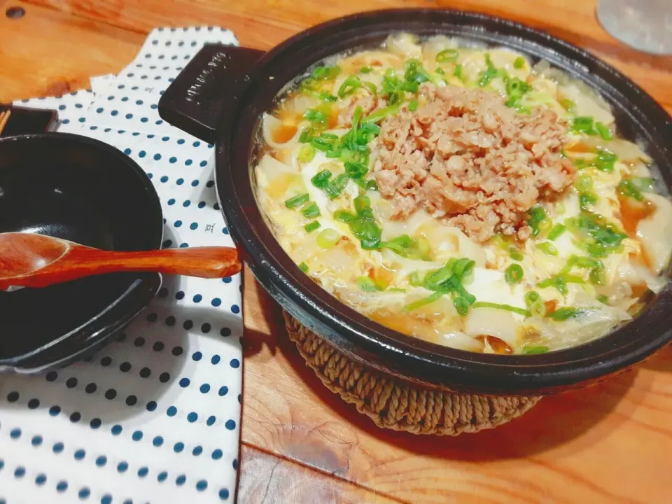 ほうとう麺でもちもち♡ビストロ鍋で風邪ひきさんのための肉たまあんかけうどん|Mkitchenさん