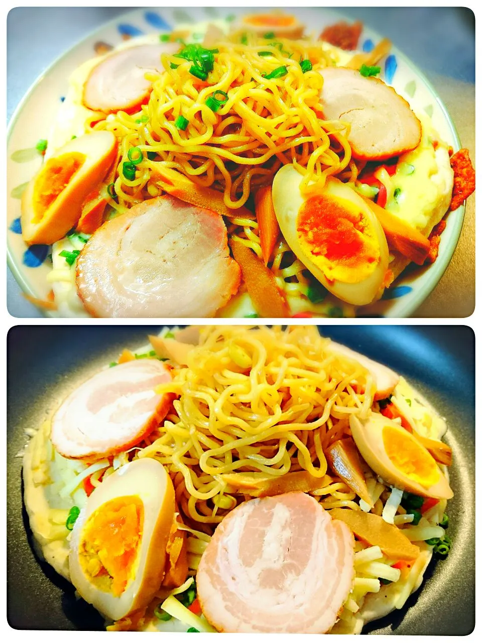 味噌ラーメンピザ☆麺と豆もやしだけスープと煮込んだタイプ💛|きゅうちゃんさん