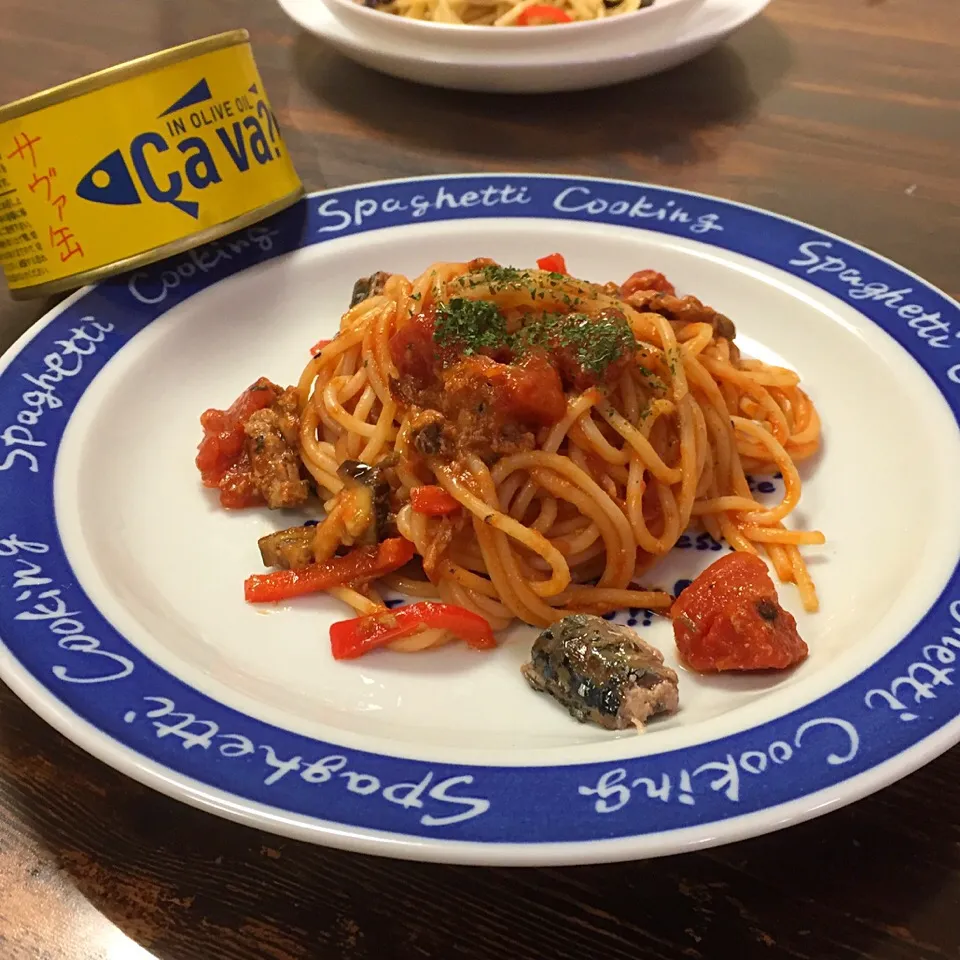 Snapdishの料理写真:サヴァ缶deアレンジ料理 その② 簡単🎶 トマトパスタ🍅😆（笑）|いしくん。（たまご王子🥚🐣🐥🐔）さん