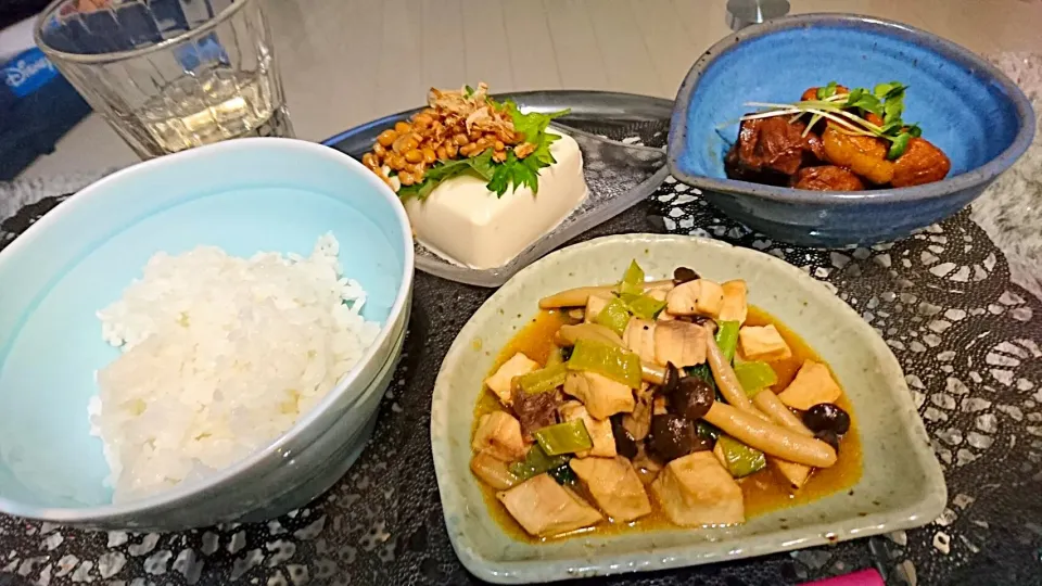 2017-1-8夜❤メカジキとキノコのソテー、豚の角煮|一人暮らしごはん🍴さん