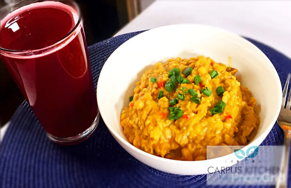 Snapdishの料理写真:Ukwa also known as African breadfruit seeds porridge, (an eastern Nigerian delicacy) with a brewed glass of dried hibiscus petals, served chilled|Nancy Emenalomさん