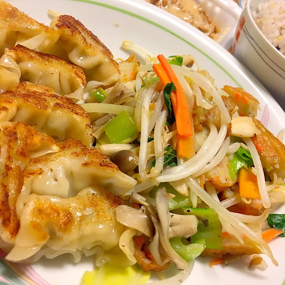 焼き餃子と野菜炒め|ちな姉＠水ノ智南英さん