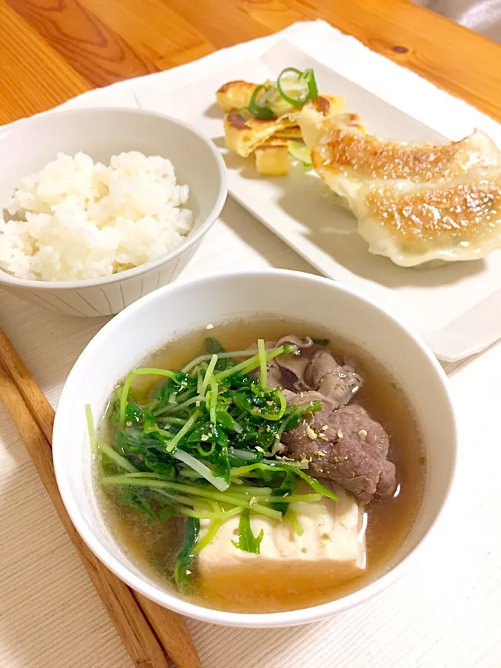 山椒風味の塩牛鍋 ネギ&油揚げ焼き・ギョウザ|sayaさん