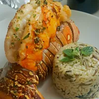 Lobster stuffed w/ Jumbo Lump Crab with a side of wildrice  #PlatesByP|pierre cottrellさん