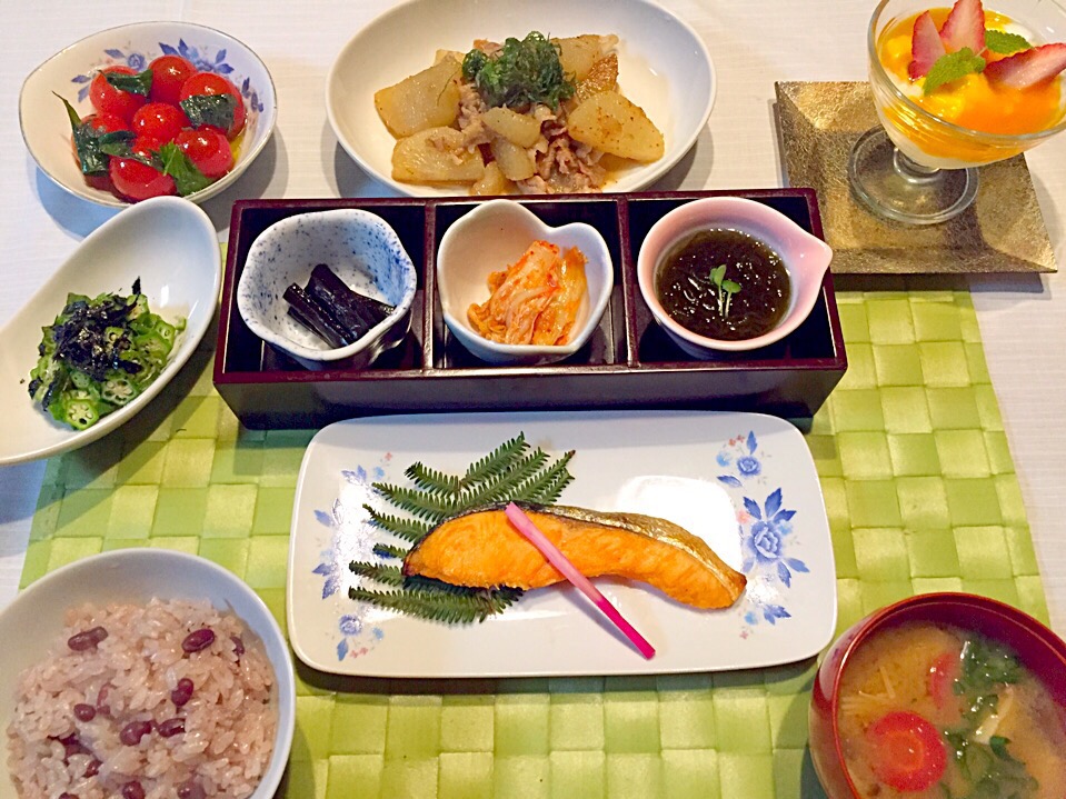 お赤飯を炊いて和食晩御飯