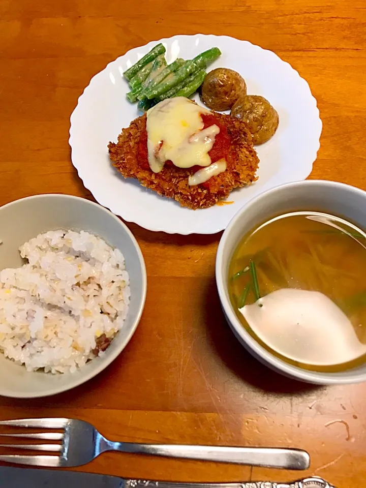 ★ミラノ風チキンカツ ★インゲンの胡麻和え ★揚げじゃが芋 ★えのきのスープ|よきっちさん