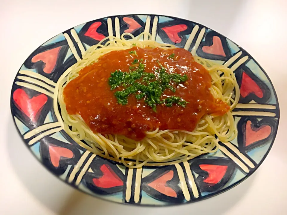 トマトと挽肉のとろみあんかけパスタ|くらむぼんさん