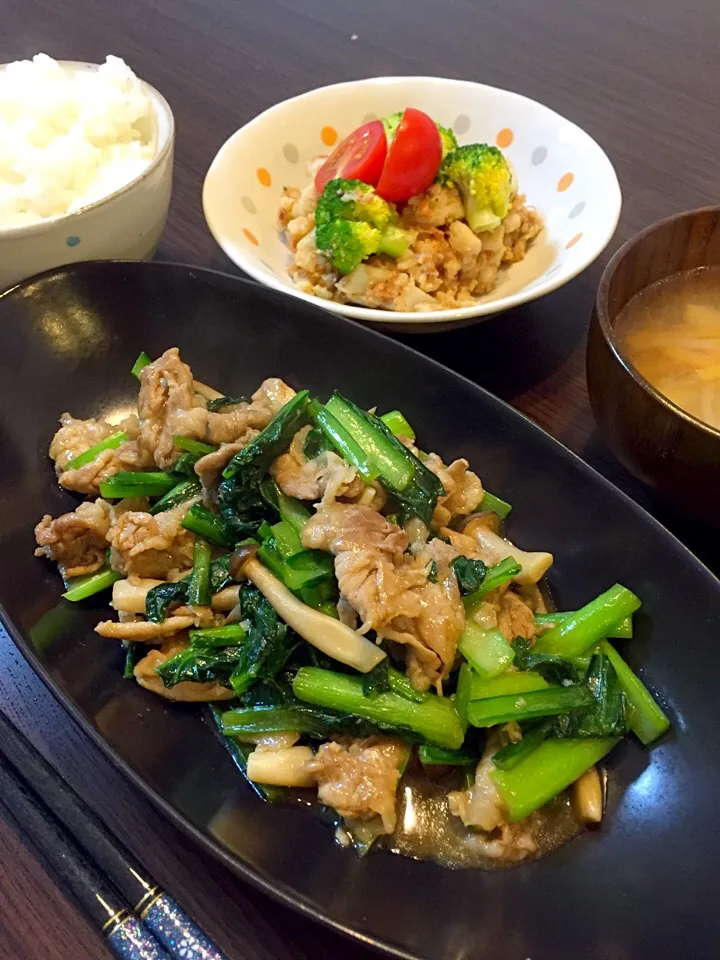 豚と野菜のにんにく醤油炒めの晩ご飯|mikaさん