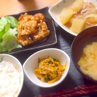✱唐揚げ
✱大根とツナのとろみ煮
✱きんぴらカボチャ
✱味噌汁