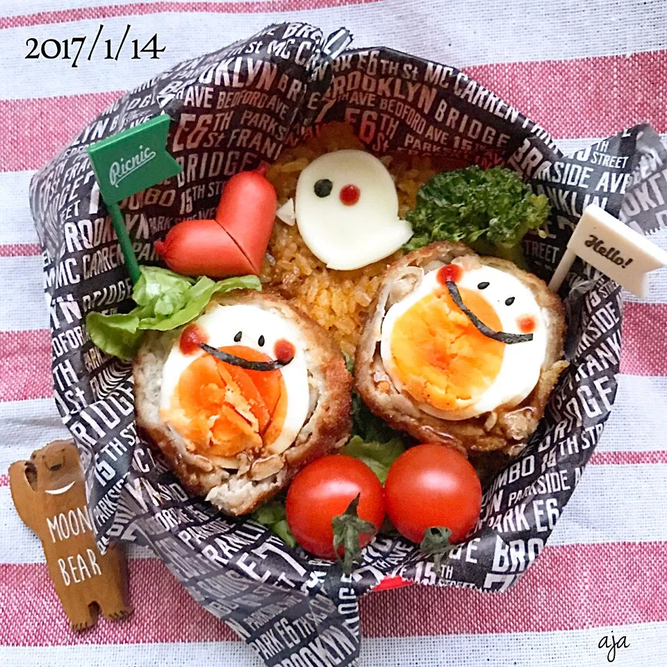 スコッチエッグとドライカレー弁当|ajaさん