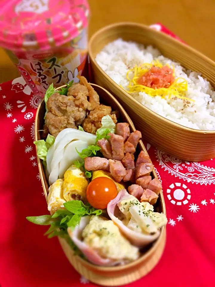 息子君弁当🎶
塩唐揚げ
ウイン
ポテサラハム巻き
なめたけ入り玉子焼き
蒲鉾
タラコのっけごはん|BooBooさん