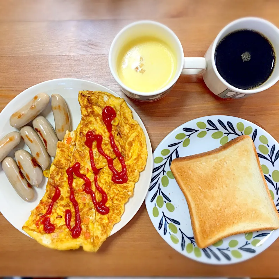 Snapdishの料理写真:2017/01/15の朝食
野菜オムレツ
無塩せきウインナー
無添加食パン
とろーりコーンクリームスープ
ブレンドコーヒー
#朝食#モーニング#コーヒーと共に過ごす朝|Shirokoさん