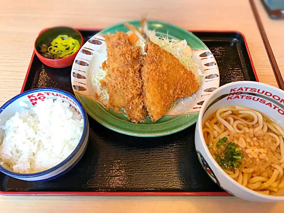 海鮮フライとおうどんランチ|しいたけ茶さん