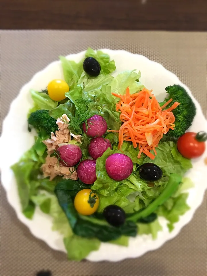 ラディッシュあせあせをのせたColorful salad🍅|pipiabaさん