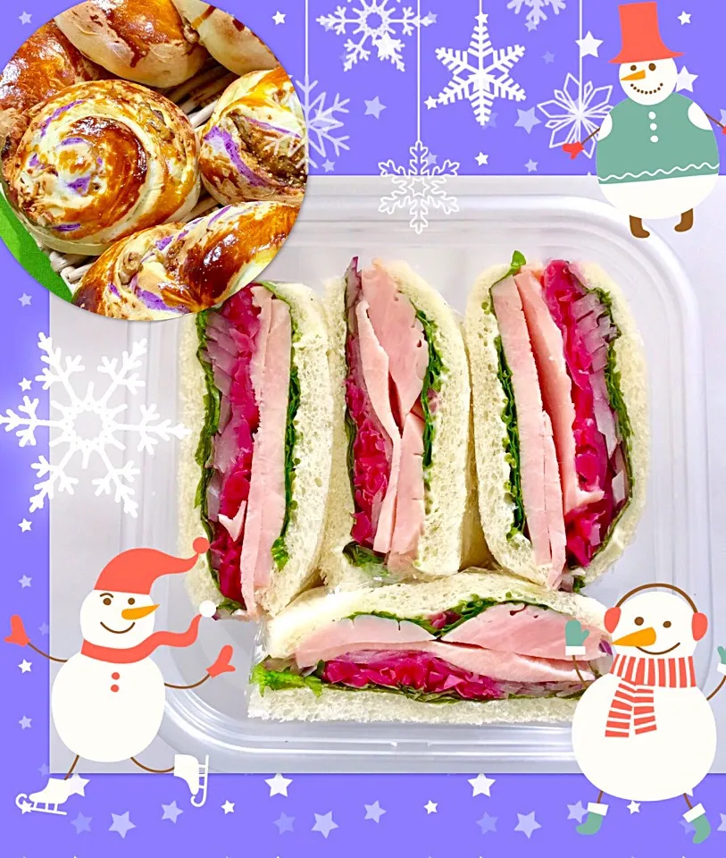 お父さんもたまにはサンドイッチ弁当(⊹＾◡＾)ノo.♡ﾟ｡*
#ハムサンド
#くるみパン 
#お父さん弁当|Blueberry🫐さん