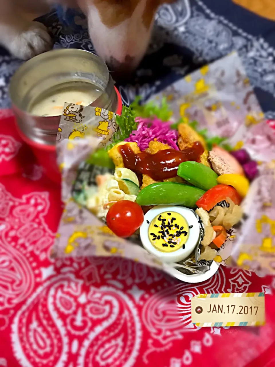 Snapdishの料理写真:✩のっけ弁

ササミのピカタ
マカロニサラダ
ゆで玉子
切り干し大根の炊いたん
紫キャベツのマリネ
スナップエンドウのバター焼き
焼きタラコ

粕汁|mikiさん