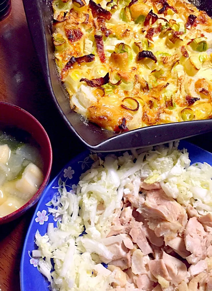 塩すだち漬け鶏🐓の蒸し物    長芋のチーズ焼き   味噌汁|掛谷節子さん