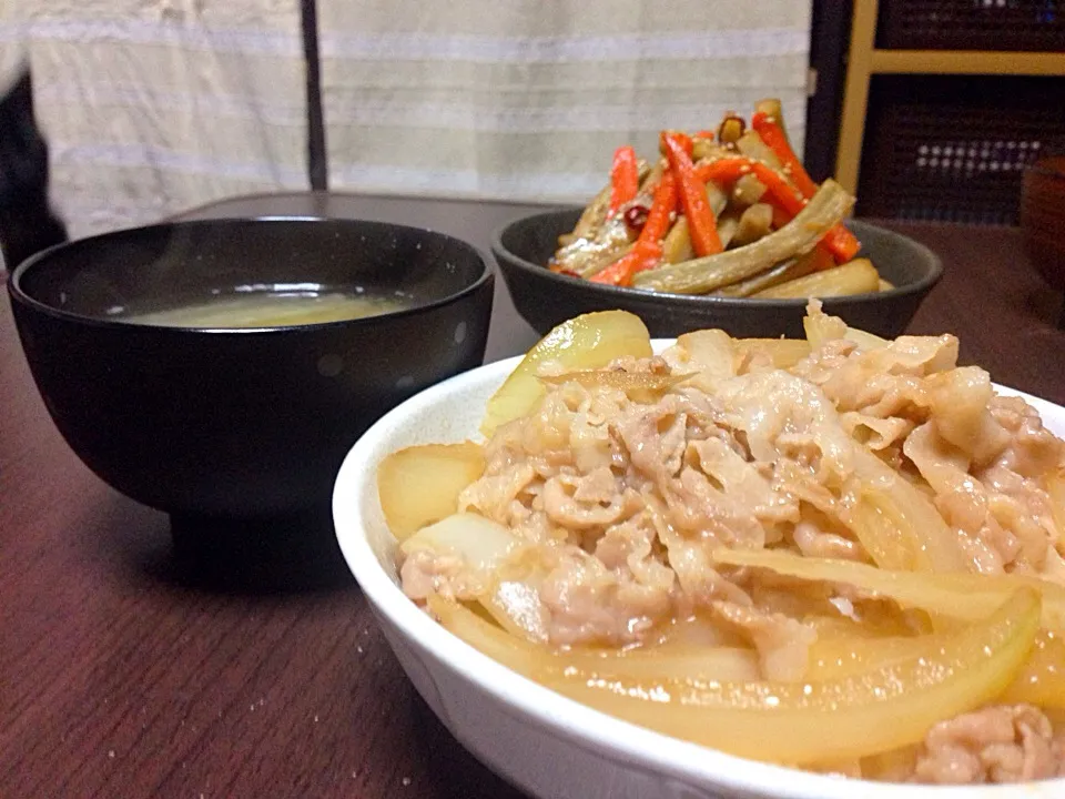 昨日の豚丼ときんぴら|こんこんさん