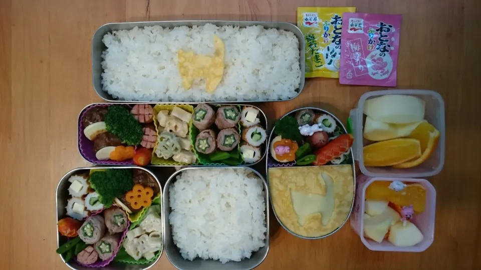 Snapdishの料理写真:1月18日ハンバーグ&パスタ弁当 ハヤシオムライス弁当|あけみさん