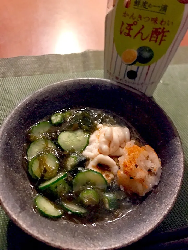 Soft Cod Milt,seaweeds&cucumbers w/ponzu sauce 🥒白子,胡瓜もずく若芽のさっぱりポン酢|🌈Ami🍻さん