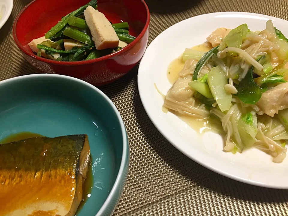 鯖の味噌煮・春菊ごま浸し・鶏白湯|Yuko Kisoさん