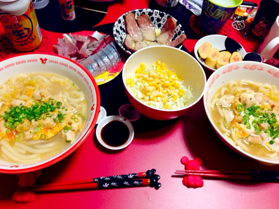 Snapdishの料理写真:きゃべつさらだこーんのせ
やずのさしみ
みーとろーふ
めんたいこたまごやき
おやこうどん|ミッキーまうすさん