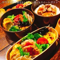 Snapdishの料理写真:お父さん、高校男子✖️2  🐮🐷ハンバーグ&豚ヘレコンフィのっけご飯お弁当(๑˃̵ᴗ˂̵)و ﾖｼ!  2017.01.20