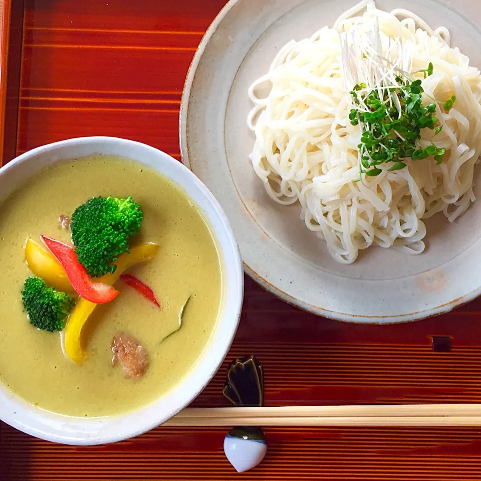 タイ風グリーンカレー稲庭うどん|もとぱんさん