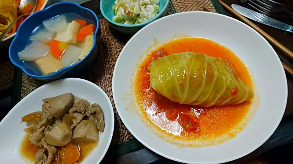 ロールキャベツ&おでん&肉じゃが&白菜サラダ|まぐろさん