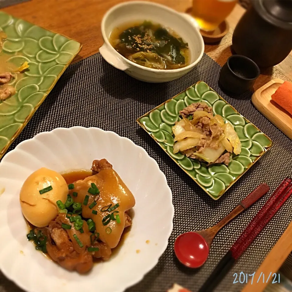 豚こまと白菜のオイマヨ炒め
豚足の角煮
レタスとわかめのスープ|𓇼 Ⓢ Ⓗ Ⓘ Ⓝ Ⓞ Ⓑ Ⓤ 𓇼さん