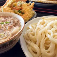 Snapdishの料理写真:肉汁うどん 天ぷら3点盛り|内田　誠さん