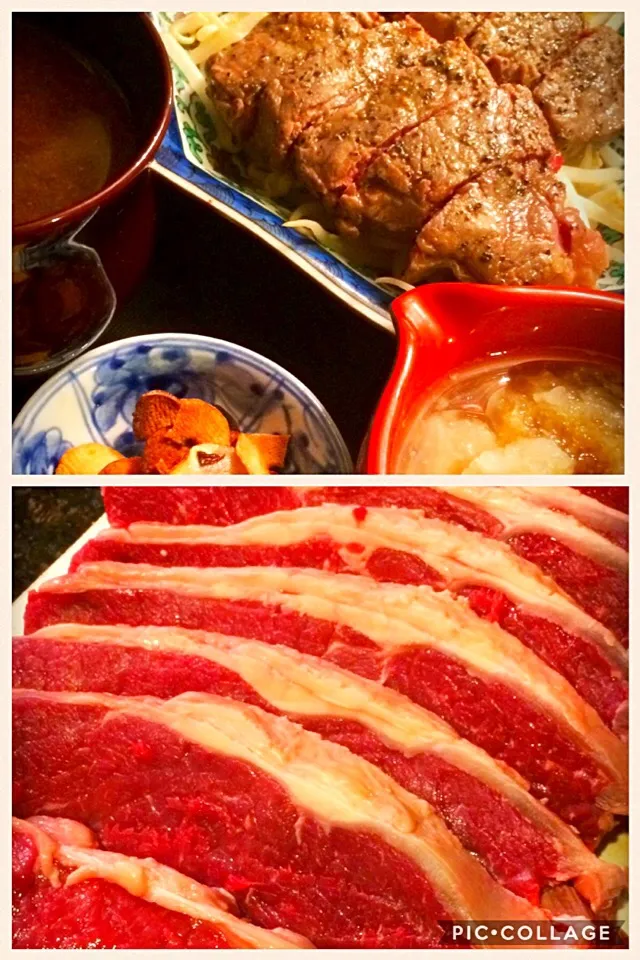 Grass fed beefの(牧草牛)大根おろしポン酢🍖で食べる💪🏼。|💍ごはん🍚さん