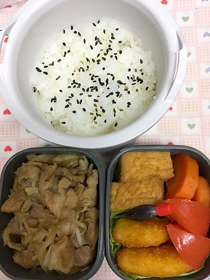 1月23日息子弁当
豚肉玉ねぎもやしの焼肉にのタレ炒め
厚揚げと人参の煮物
ささみフライ|オリーブさん