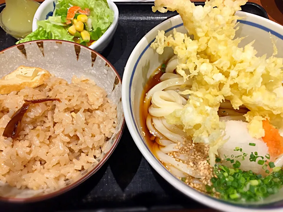 日替り定食(海老天冷やしうどん、生姜ごはん)|buhizouさん