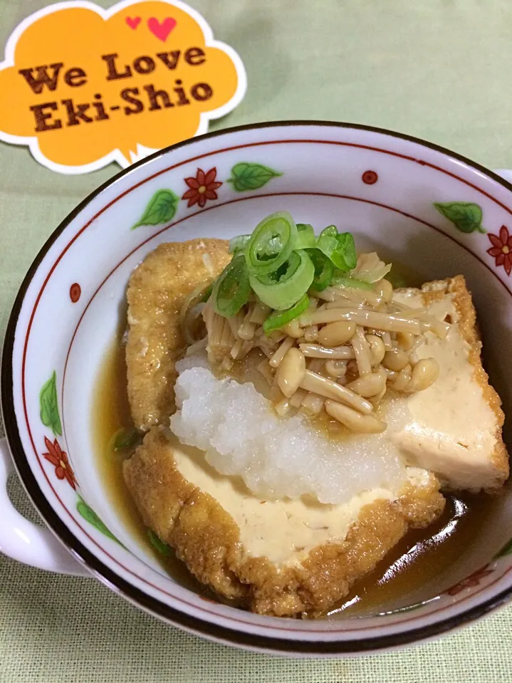 Snapdishの料理写真:あまねこ🌿手作りなめ茸〜♪ えきしお入りなめ茸とおろしのっけ厚揚げ🍄今年初のなめ茸に癒されるの巻😂|あまねこ🌿さん